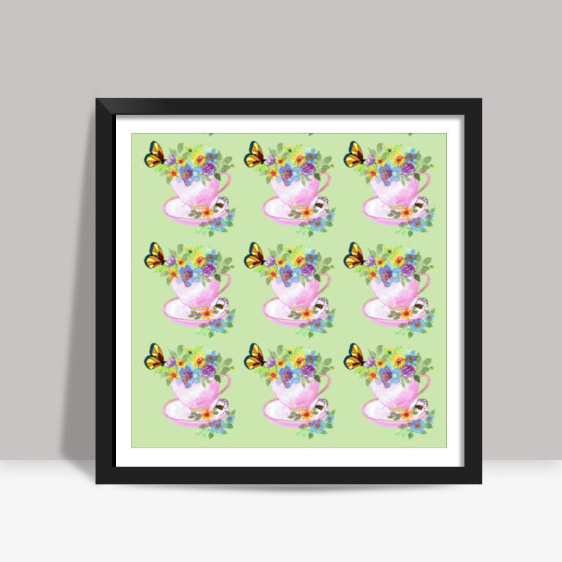 Pretty Tea Cups Pattern Poster Kitchen Square Art Prints