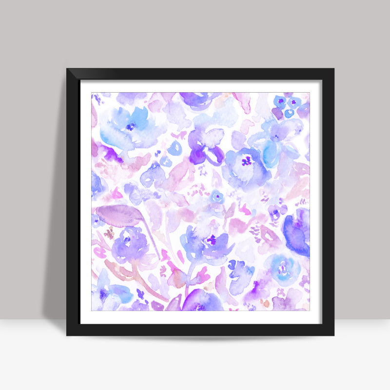 Blue Floral Watercolor Square Art Prints