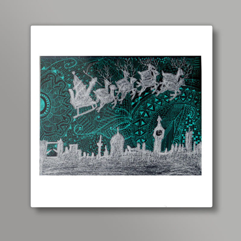 Santa in neon Square Art Prints