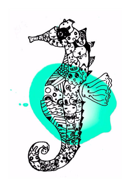 Wall Art, Sea Horse Doodle wall Art