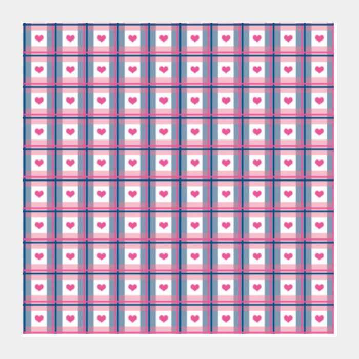 Square Art Prints, Cute Pink Hearts Plaid Checkered Love Pattern Square Art Prints