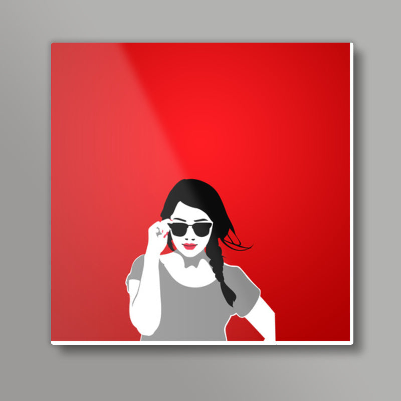 Girl in Red Vector Illustration Square Art Prints