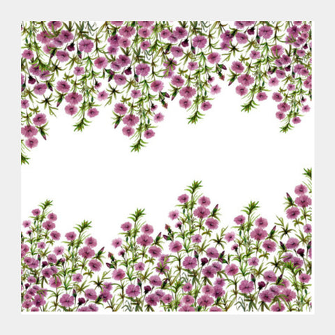 Elegant Watercolor Purple Flowers Border Vintage Background  Square Art Prints