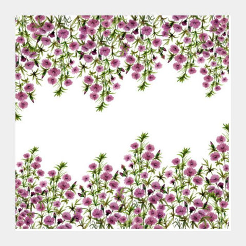 Elegant Watercolor Purple Flowers Border Vintage Background  Square Art Prints PosterGully Specials