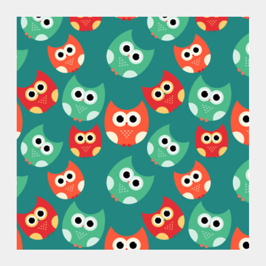 Owl Illustrations Pattern On Green Background Square Art Prints PosterGully Specials