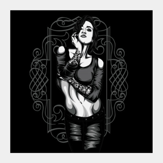 Woman With Tattoo  Square Art Prints