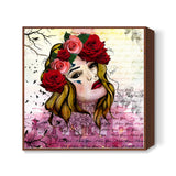 Mixed media flower girl Square Art Prints