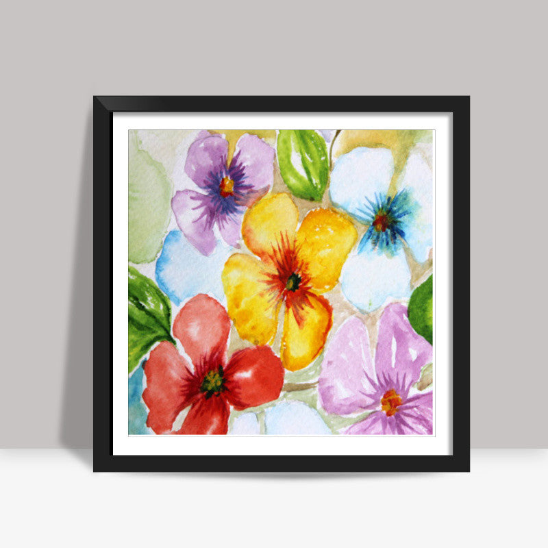 Tropical Watercolor Flowers Spring Design Floral Background Square Art Prints
