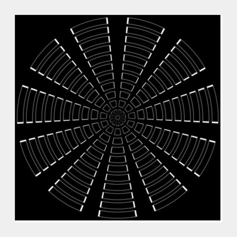Radial Abstract Circular Geometric Shape Black White Design Square Art Prints