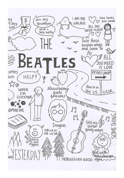 PosterGully Specials, Beatles doodle b&w Wall Art