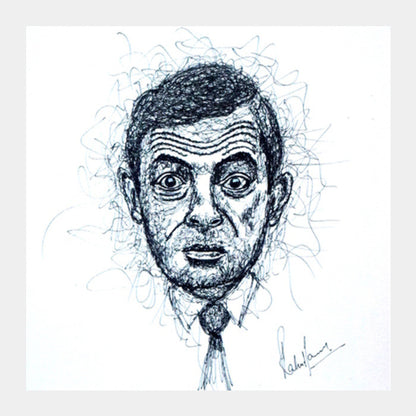 Mr Bean Scribbling Square Art Prints