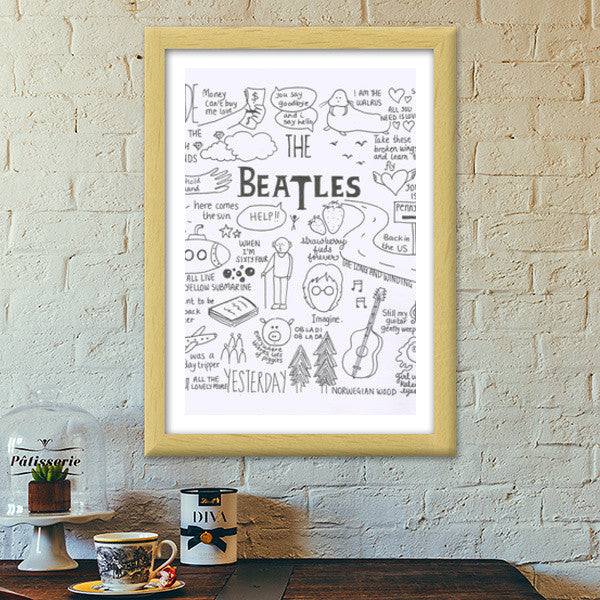 Beatles Doodle Premium Italian Wooden Frames