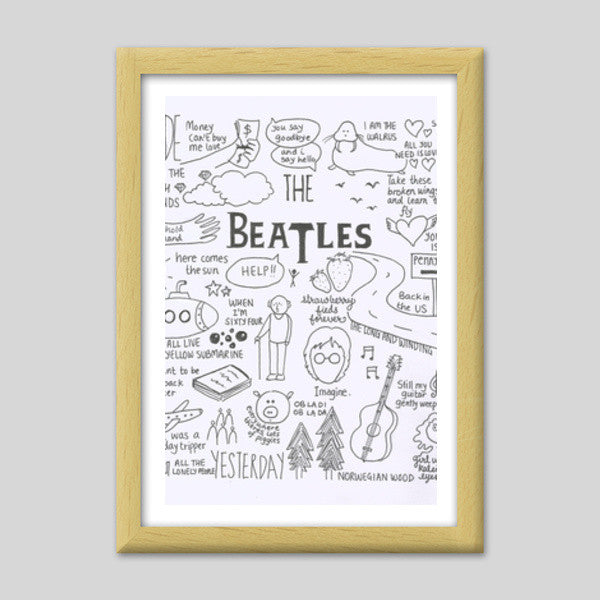 Beatles Doodle Premium Italian Wooden Frames