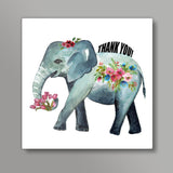 Cute Floral Baby Elephant Animal Art Hand Painted Design Thank You Illustration Square Art Prints