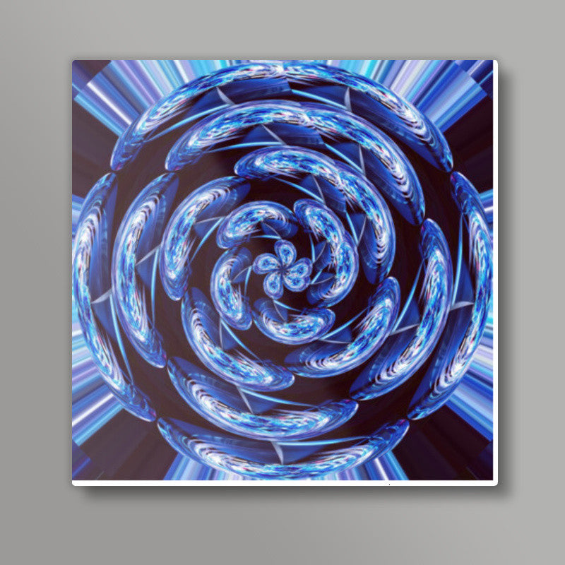 Abstract Blue Fractal Flower Digital Artwork Graphic Design Square Art Prints