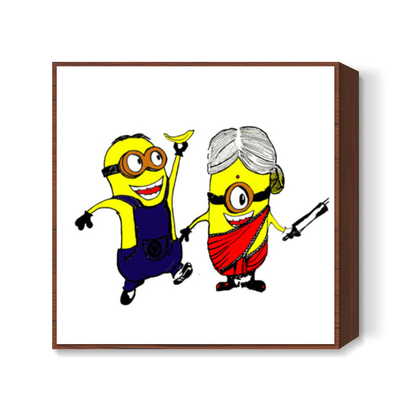 Minions love #minions #banana #cute Square Art Prints