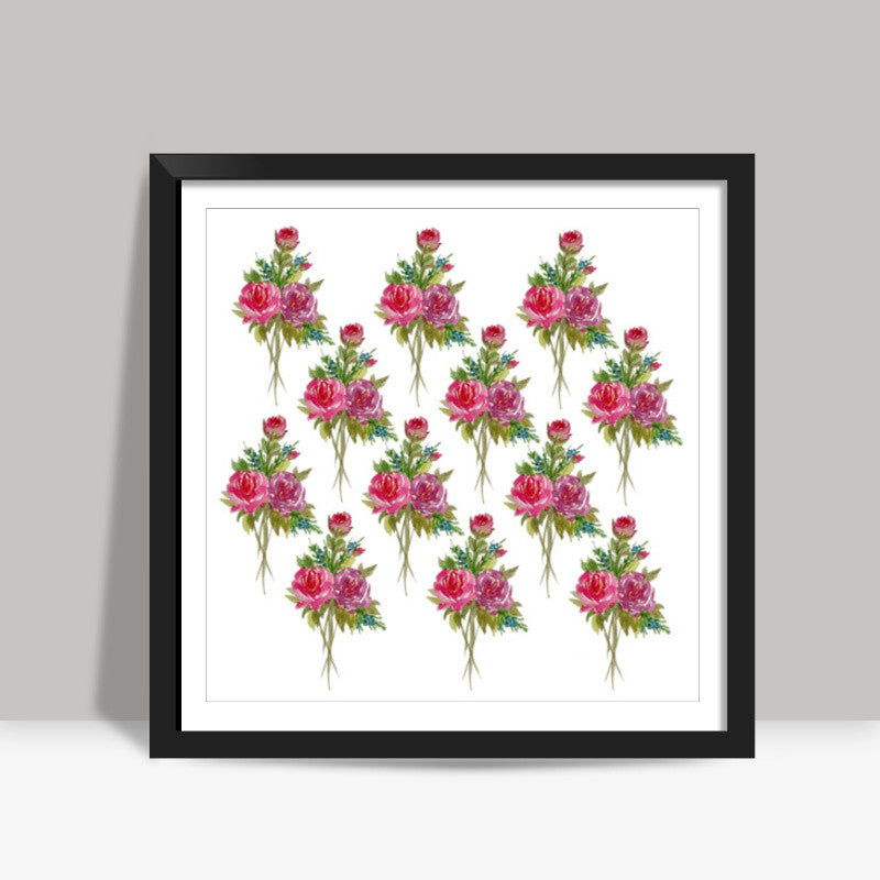 Watercolor Spring Floral Bouquet Pattern Square Art Prints