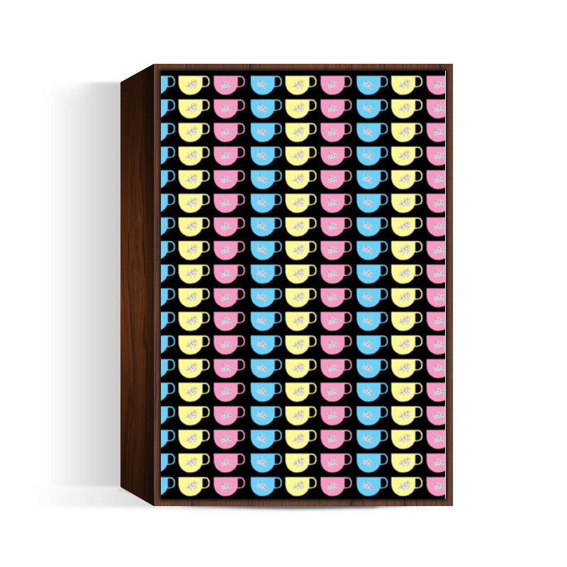 Pastel Tea Cups Pattern Background Kitchen Decor Wall Art