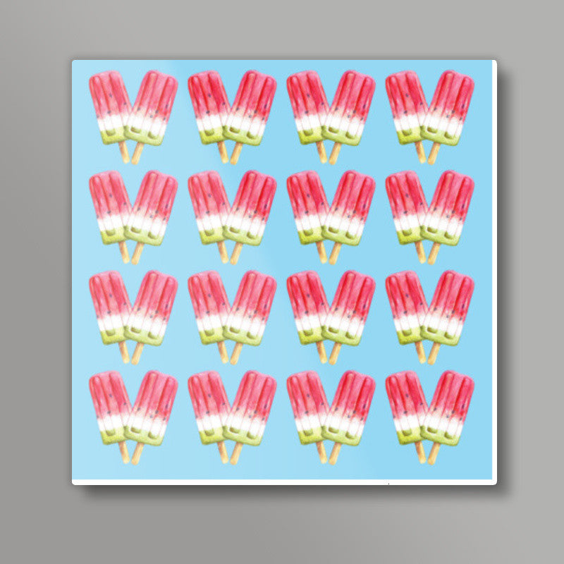 Watercolor Popsicles Summer Ice Cream Candy Background Pattern Square Art Prints