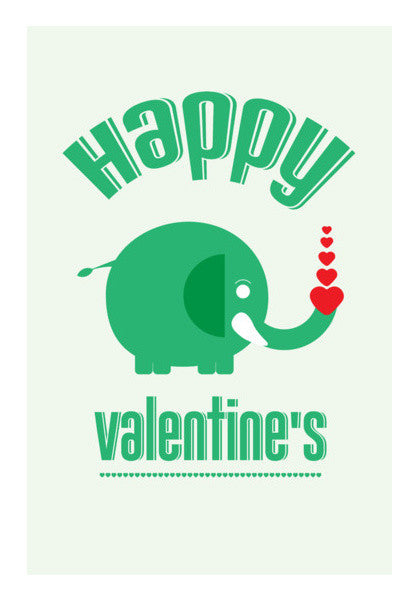 Green Cartoon Elephant With Valentine's  Art PosterGully Specials