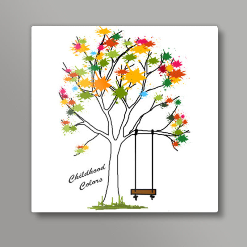 Colorful Tree With Swing Artwork Poster Square Art Prints