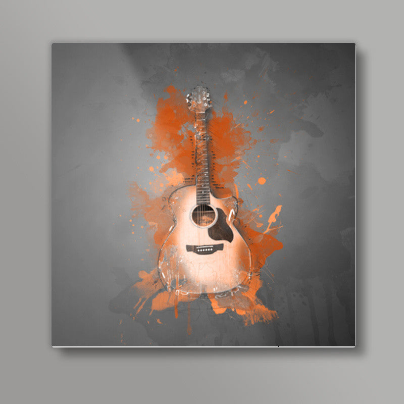 Guitar Splash – Orange Square Art Prints