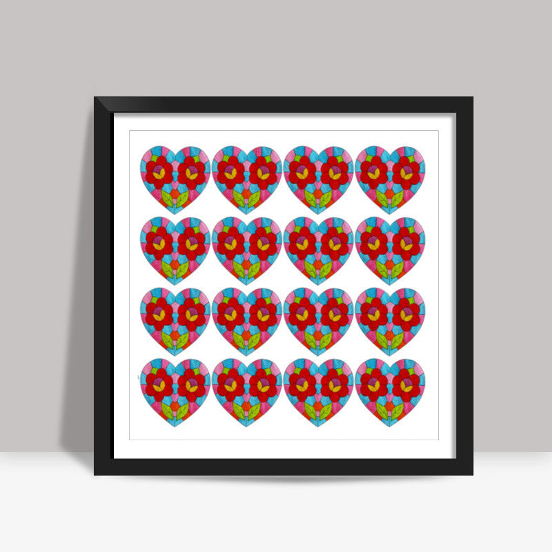 Valentines Day Colorful Mosaic Heart Love Pattern Square Art Prints