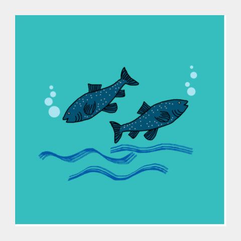 Square Art Prints, Cute Fish Design Background Square Art Prints