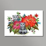 Cute Panda Bear And Flowers Cartoon Animal Background Illustration Wall Art