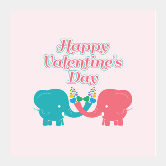 Two Baby Elephant Valentine's Day Celebration Square Art Prints PosterGully Specials
