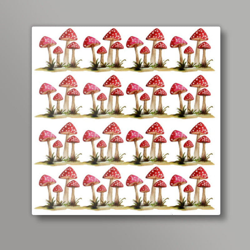 Red Mushrooms Toadstool Fungi Illustration Square Art Prints