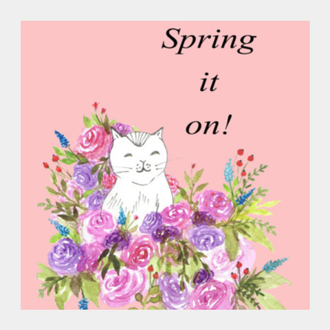 Cute Cat Sketch Floral Artwork Spring Illustration Kids Nursery Decor Square Art Prints