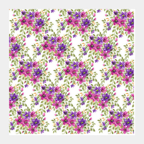 Beautiful Pink Purple Floral Spring Pattern Background Square Art Prints