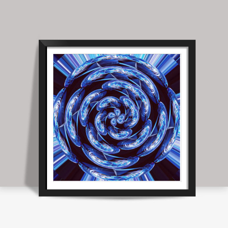 Abstract Blue Fractal Flower Digital Artwork Graphic Design Square Art Prints