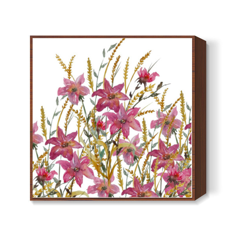 Wildflowers Spring Watercolor Floral Background Square Art Prints