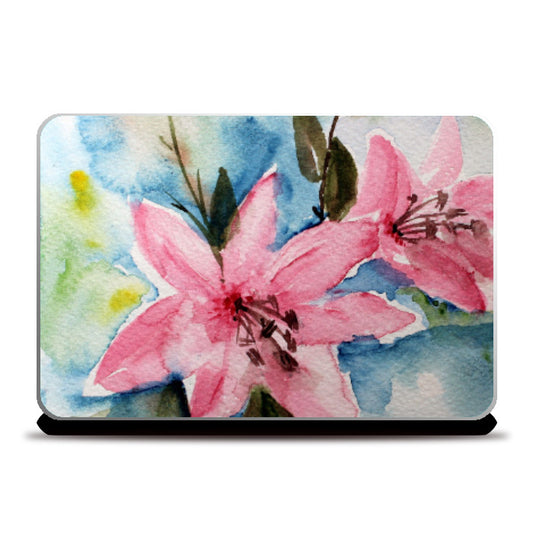 Laptop Skins, Pink Lily Watercolor Floral Design Laptop Skin l Artist: Seema Hooda, - PosterGully