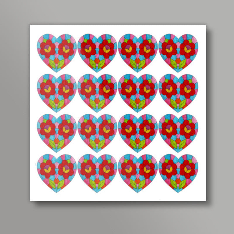 Valentines Day Colorful Mosaic Heart Love Pattern Square Art Prints