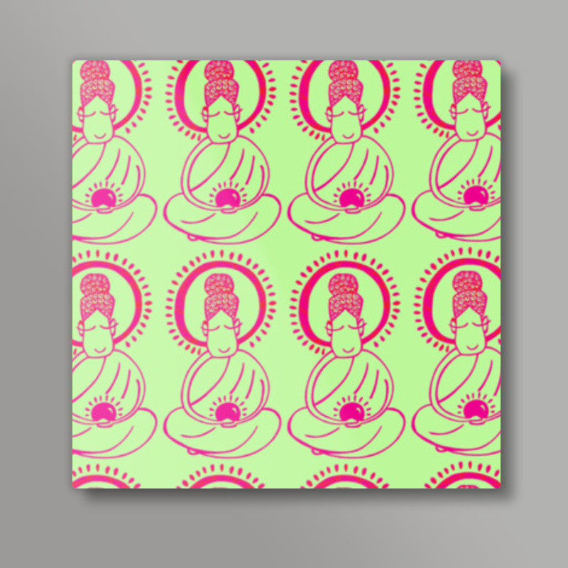 Buddha_Lime Green Square Art Prints