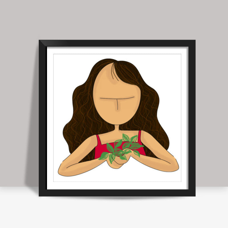 Green Girl Square Art Prints