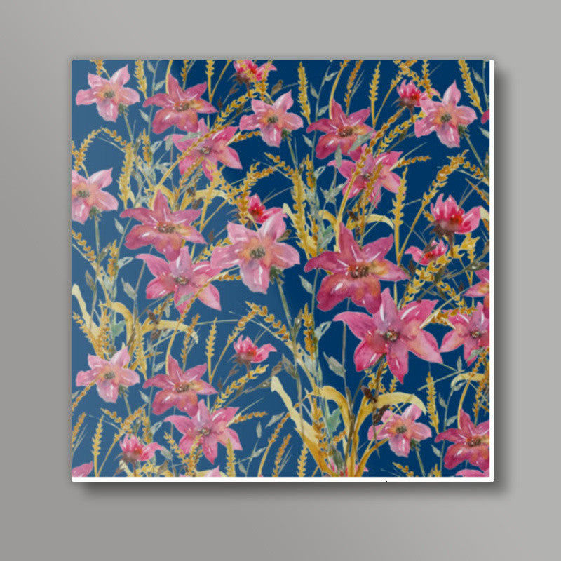 Watercolor Spring Wildflowers Floral Square Art Prints