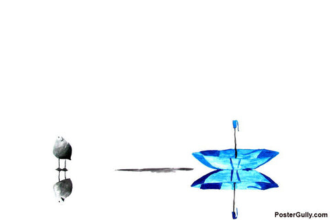 Wall Art, Bird & Blue Umbrella Artwork
