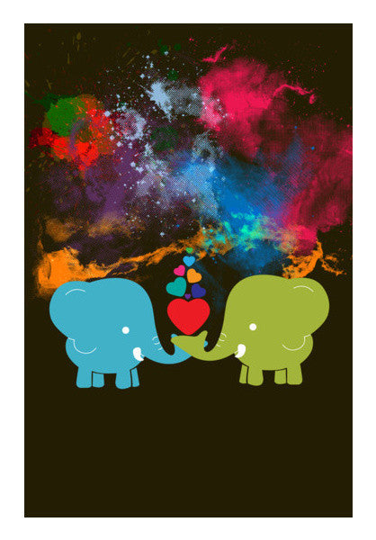 Blue Elephant And Green Elephant Art PosterGully Specials
