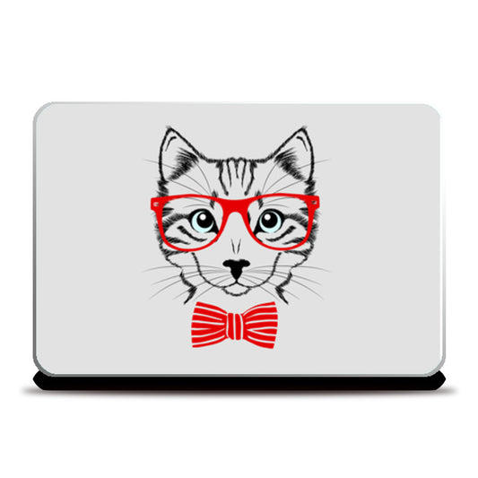 Hipster cat with red glasses Laptop Skins