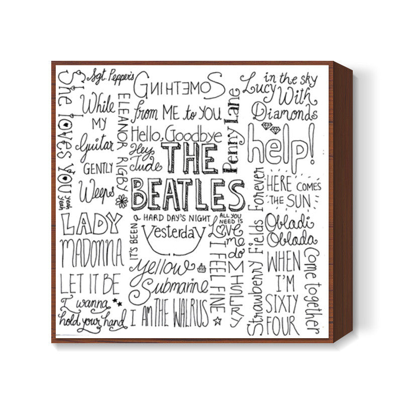 The Beatles text doodle Square Art Prints