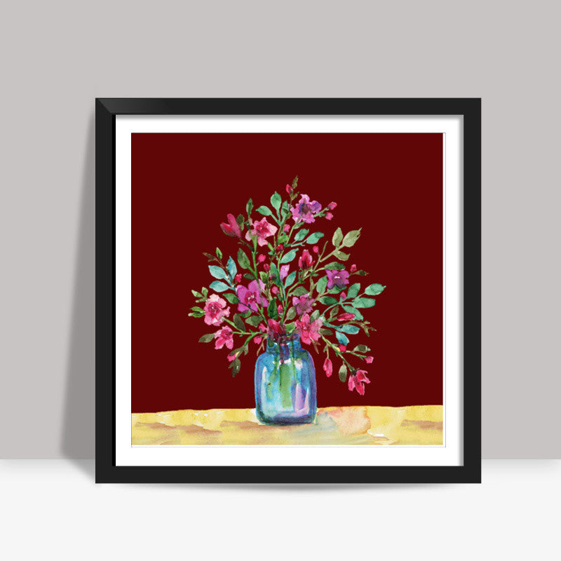 Painted Spring Flowers Bouquet In Vase Floral Square Art Prints