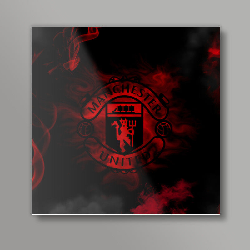 Manchester United Red Smoke #mufc Square Art Prints