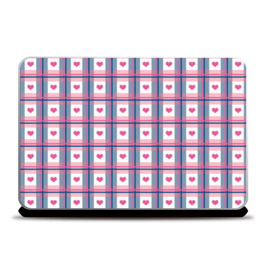 Laptop Skins, Pink Hearts Plaid Checkered Pattern Laptop Skins