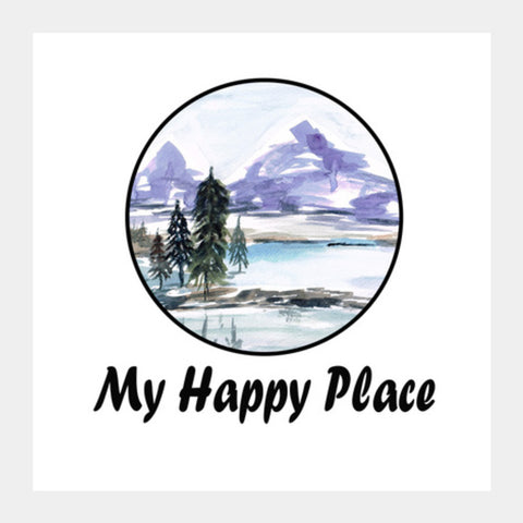 My Happy Place Watercolor Inspirational Quote Poster Square Art Prints