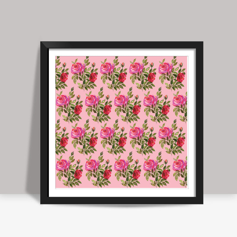Romantic Elegant Vintage Floral Pink Rose Pattern Background Square Art Prints