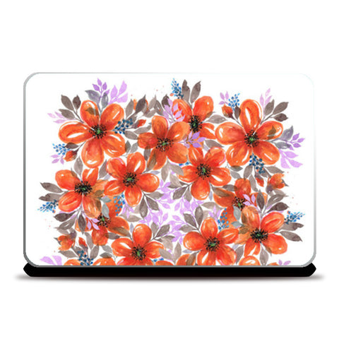 Orange Spring Blooms Watercolour Floral Design Laptop Skins